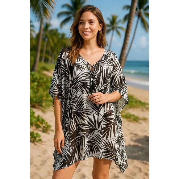 Dotti Swimwear Paradise Palms Chiffon Grommet Tunic Coverup Bathing Suit Cover - Picture 7 of 11